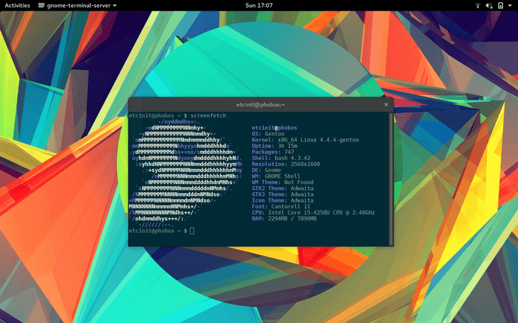 screenfetch output inside GNOME + Wayland